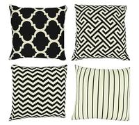 PurpleEssences Set of 4 Decorative Geometric Throw Pillow Covers - Modern Pattern Easter Spring Square Pillow Cushion Case for Sofa Couch Bed Home Outdoor Car - 45x45 cm 18" x 18", Black