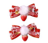 PURPLELILY 2PCS Cute Sweet Girly Bowler Hat Bow Hair Clip Plaids Strawberry Checked Clip Top Hat Girls Clips For Kids