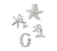 PURPLELILY 4Pcs Set Creative Scallops Starfishes Open Rings For Women And Men Adjustable Knuckles Jewelry In Gold/Silver Color Goth Jewelry