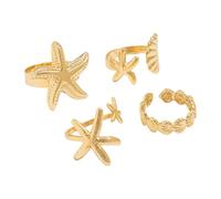 PURPLELILY 4Pcs Set Creative Scallops Starfishes Open Rings For Women And Men Adjustable Knuckles Jewelry In Gold/Silver Color Goth Jewelry