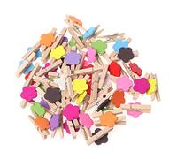 PURPLELILY 50Pcs Colored Flower Wooden Craft Clips Card Photo Paper Peg Pin Clothespin Wooden Clips With Push Pins