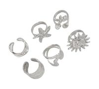PURPLELILY 6Pcs Set Creative Irregular Sunflowers Starfishes Open Rings For Women And Men Adjustable Goth Gold Color Finger Jewelry Adjustable