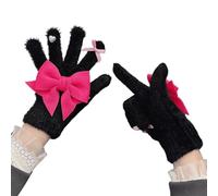 PURPLELILY Elegant Short Gloves With Faux Furs Winter Hand Warmer Bowknot Heart & Finger Hole Designs For Women And Teens Girl Soft Warm Gloves