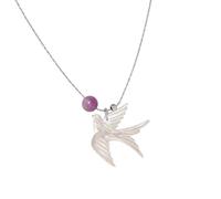 PURPLELILY Elegant Swallow Bead Necklace New Chinese Clavicle Chain User Friendly Alloy Resin Jewelry for Women Daily Wear