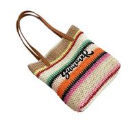 PURPLELILY Fashionable Rainbow Woven Beach Bag Large Capacity Shoulder Bags Vacation Handbag For Trendy Women Who Love The Outdoor Vacation Straw Bag