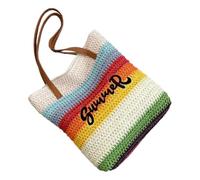 PURPLELILY Fashionable Rainbow Woven Beach Bag Large Capacity Shoulder Bags Vacation Handbag For Trendy Women Who Love The Outdoor Vacation Straw Bag