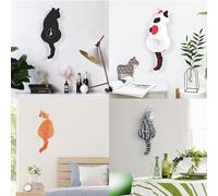 PURPLELILY For Creative Wall Clock Naughty For Cat Tail Clocks Quiet Swinging Clock Bedroom Living Room Decoration Kid Room Decor Wagging Tail Cartoon Cats Clock