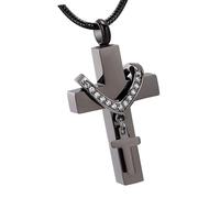 PURPLELILY Modern Double Crossed Pet Ashes Holders Urn Pendant Memorial Necklace with Stainless Steels for Dog Cats Remembrances Pet Memorial Jewelry