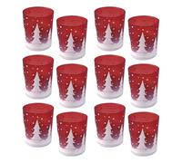 PURPLELILY Pack of 12 Christmas Red Glass Candle Holders for Fragrances Candle Container Home Decors Table Centerpieces