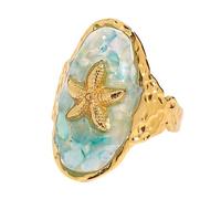 PURPLELILY Stainless Steel Sea Star Oval Rings Adjustable Size Smooth Surfaces Jewelry For Casual Or Evening Outfits Blue Drip Design Fashion