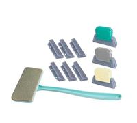 PURPLELILY Window Screen And Track With Detachable Long Handle 14.8inch 3 Grooves Brushes 6 Replacement Cloths For Wet Dry Us