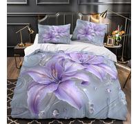 PurpleLilyArt Comforter Cover 3D Design Printed Luxury 3 Piece Bedding Set Zipper DigitalFloralStyle Duvet Cover Super Soft Machine Washable for Kids Teens Adults Women Youth Super king（260x220cm）