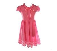 purpleq Girls Figure Skating Dress Competition Suit Training Athletic Female Short Sleeve Dress Gymnastic Leotard,Pink,3XL