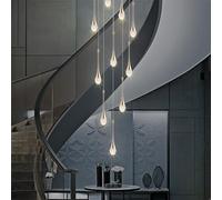 purpleq LED Chandelier Staircase Modern Water Drop Pendant Lighting for Villa Duplex Staircase Long Pendant Lamp,8 Heads