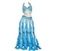 purpleq Women Belly Belly Carnival Dance Dress Professional Indian Bollywood Halloween Bra and Belt Mermaid Costume 2-Piece,blue,L