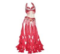purpleq Women Belly Belly Carnival Dance Dress Professional Indian Bollywood Halloween Bra and Belt Mermaid Costume 2-Piece,red,XL