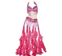 purpleq Women Belly Belly Carnival Dance Dress Professional Indian Bollywood Halloween Bra and Belt Mermaid Costume 2-Piece,rose red,M