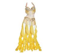 purpleq Women Belly Belly Carnival Dance Dress Professional Indian Bollywood Halloween Bra and Belt Mermaid Costume 2-Piece,yellow,S