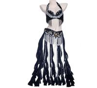 purpleq Women Belly Belly Carnival Dance Dress Professional Indian Bollywood Halloween Bra and Belt Mermaid Costume 2-Piece,black,M