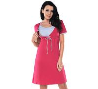 Purpless Maternity Hearts/Spots Print and Plain Maternity & Nursing Nightdress 4044n (14, Dark Pink)