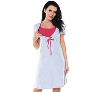 Purpless Maternity Printed and Plain Nightdress Nightgown for Pregnant and Breastfeeding Women 4044n (14, Light Gray Melange Pink)