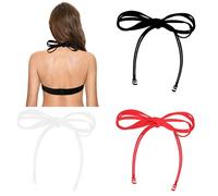 PurpleYu Halter Neck Bra Straps Replacement Swimsuit Bathing Suit Self Tie-knot Adjustable Detachable Spare Bra Straps, Black-white-red, One Size