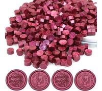 Purplish Red Wax Seal Beads, Octagon Sealing Wax Beads, 400pcs Wax Seal Beads Set for Wax Seal Stamp, Great Wax Melts for Stamp Seals, Wedding Invitation, Letter Envelope (Purplish Red)