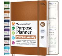 Purpose Planner A5 Undated Monthly Weekly Daily Productivity Journal 2024 Life Health Goal Setting Business Tool for Professionals Moms Academic Student Organizer Notebook (5.8"x8.3" Tan Softcover)