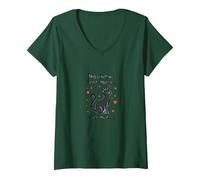 Purr-Fection Takes Practice Cat Lover Motivational V-Neck T-Shirt, Women, Forest Green, XL