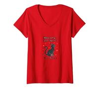 Purr-Fection Takes Practice Cat Lover Motivational V-Neck T-Shirt, Women, Red, XXL