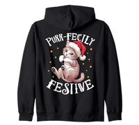 Purr-fectly Festive Cute Cat Christmas Zip Hoodie