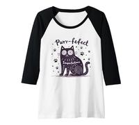 Purr-fefect Imperfections Cat Lover Quirky Art Raglan Baseball Tee, Women, Black/White, XL
