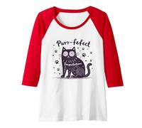 Purr-fefect Imperfections Cat Lover Quirky Art Raglan Baseball Tee, Women, Red/White, XL