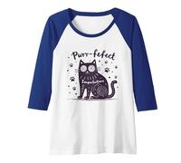 Purr-fefect Imperfections Cat Lover Quirky Art Raglan Baseball Tee, Women, Royal Blue/White, XXL