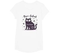 Purr-fefect Imperfections Cat Lover Quirky Art T-Shirt, Girls, White, XS