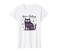 Purr-fefect Imperfections Cat Lover Quirky Art T-Shirt, Women, White, L