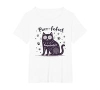 Purr-fefect Imperfections Cat Lover Quirky Art T-Shirt, Women's Plus, White, 6X