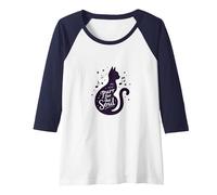 Purr for The Soul: Melodic Cat Silhouette Art Raglan Baseball Tee, Women, Navy/White, XL