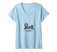 Purr Like Nobody's Watching - Whimsical Cat Lover V-Neck T-Shirt, Women, Baby Blue, XXL
