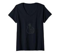 Purr Machine Operator: Cat Lover's Mechanical V-Neck T-Shirt, Women, Black, L