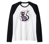 Purr Magic Enchanting Cat Moonlight Raglan Baseball Tee, Men, Black/White, M