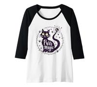 Purr Magic Enchanting Cat Moonlight Raglan Baseball Tee, Women, Black/White, XXL