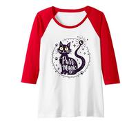 Purr Magic Enchanting Cat Moonlight Raglan Baseball Tee, Women, Red/White, XL