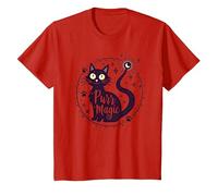Purr Magic Enchanting Cat Moonlight T-Shirt, Kids, Red, 8 Years
