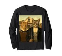 Purr-Merican Gothic - Vintage Art Parody Remix Long Sleeve T-Shirt