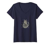 Purr-Perfect in Every Way: Adorable Cat Paw V-Neck T-Shirt, Women, Navy, L