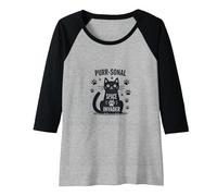 Purr-sonal Space Invader: Cute Cat Paw Raglan Baseball Tee, Women, Black/Athletic Heather, S