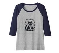 Purr-sonal Space Invader: Cute Cat Paw Raglan Baseball Tee, Women, Navy/Athletic Heather, XXL