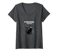 Purranormal Activity: Spooky Cat Halloween V-Neck T-Shirt, Women, Dark Heather Grey, L
