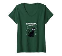 Purranormal Activity: Spooky Cat Halloween V-Neck T-Shirt, Women, Forest Green, M